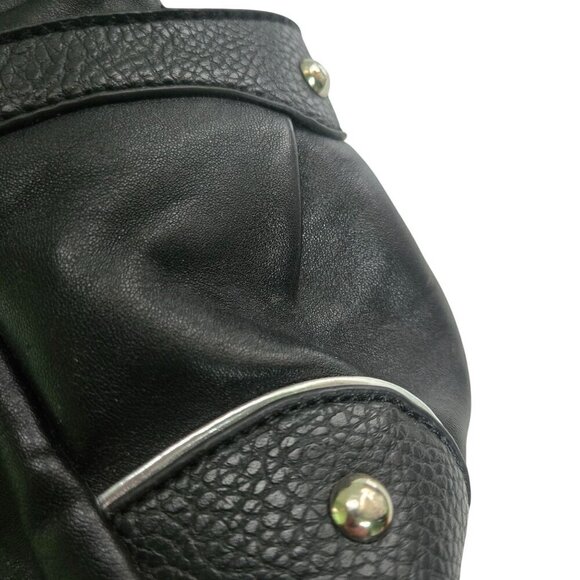 Wilson Leather Ellie V Cinched Black Leather Hobo Bag Silver Buckles 14"x10"x3" - Picture 5 of 8